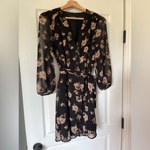 Dark floral print button up dress